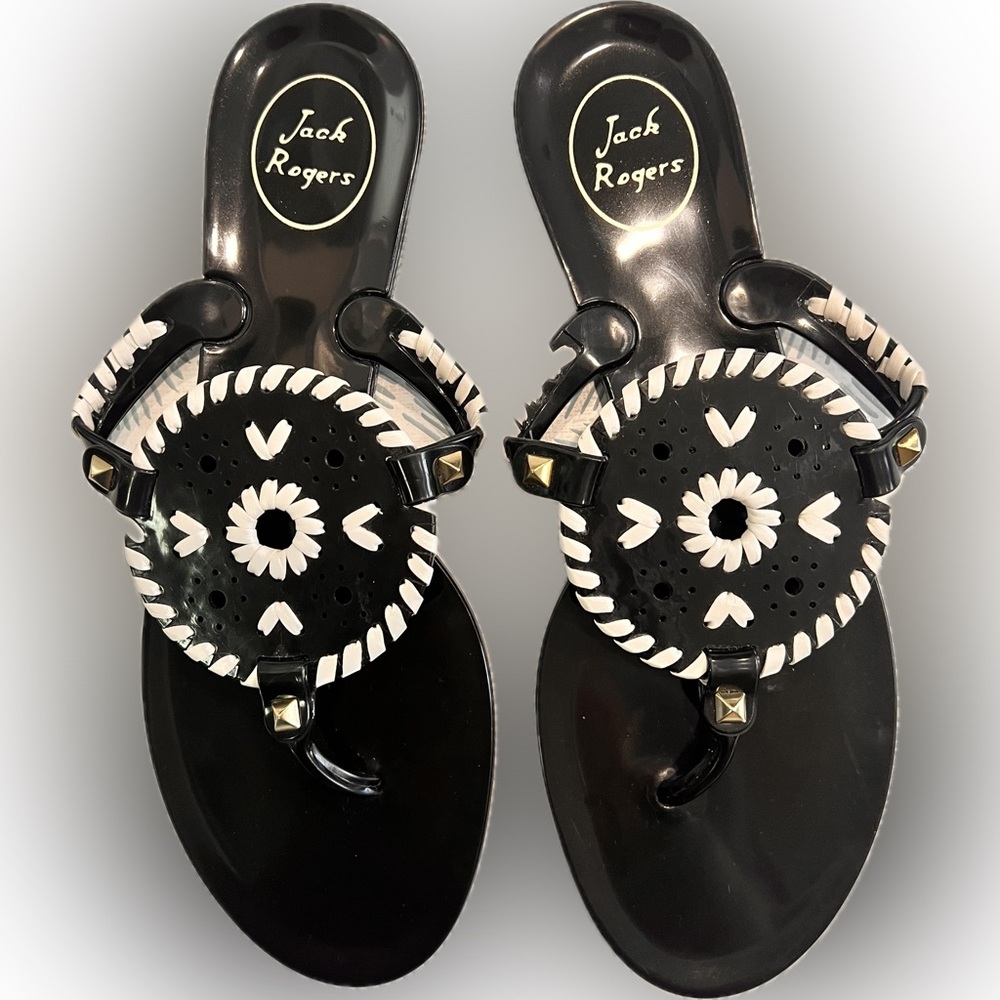 NEW Jack Rogers Georgica Jelly Thong Sandals Black & White size 8 Never Worn